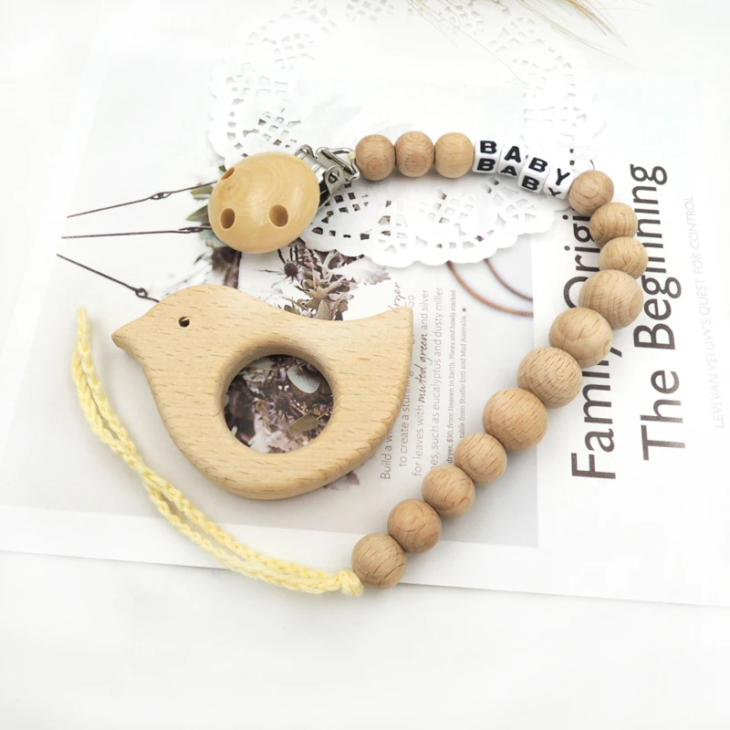 Регулируемый зажим для соски подвеска из бука в форме птицы деревянная цепочка с