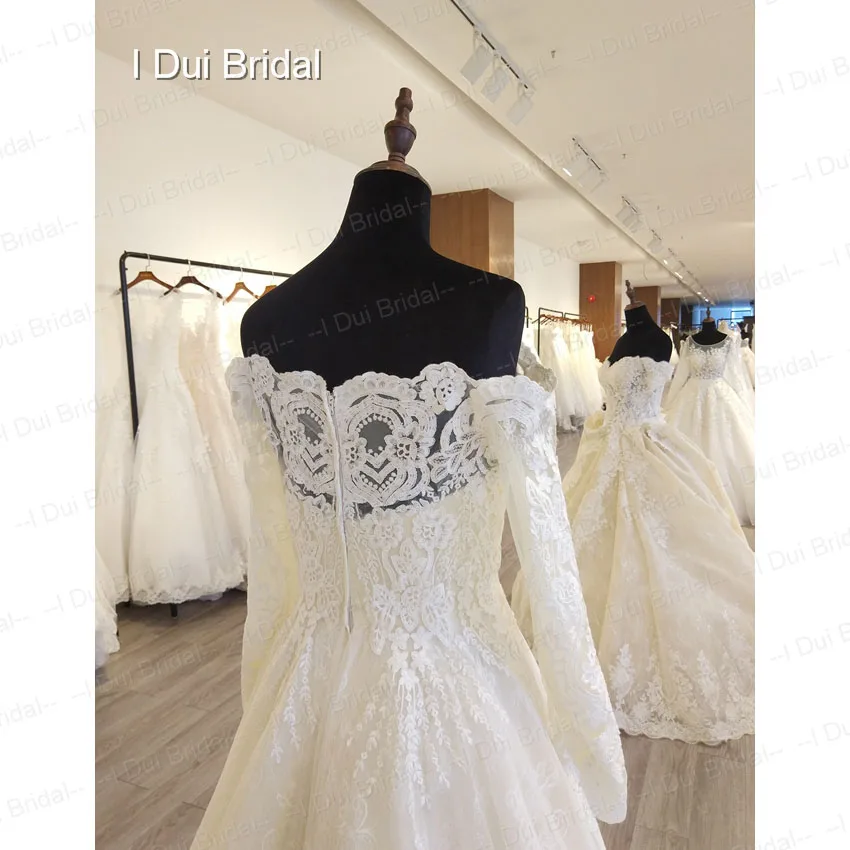 Off Shoulder Full Sleeve Wedding Dress A line High Quality Luxury Lace Bridal Gown