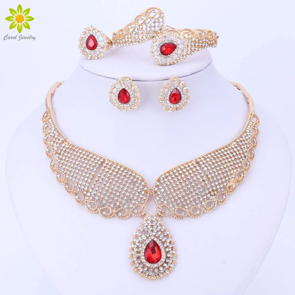 Дубай кристалл ювелирный набор роскошные золотые цветные нигерийские Свадебные