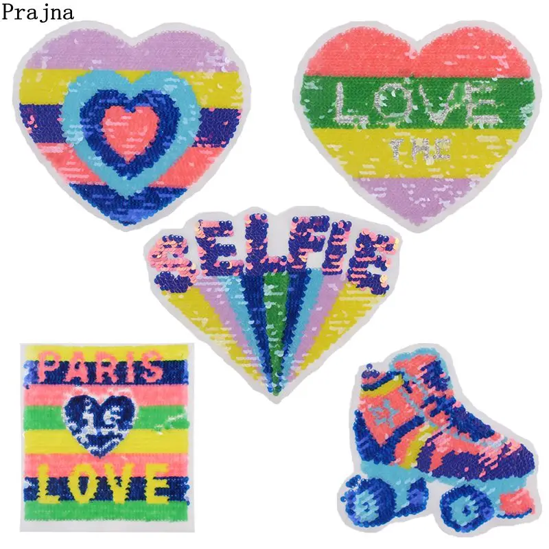Prajna Pairs Love Heart Patches аппликации Реверсивные пайетки Пришивные аксессуары для