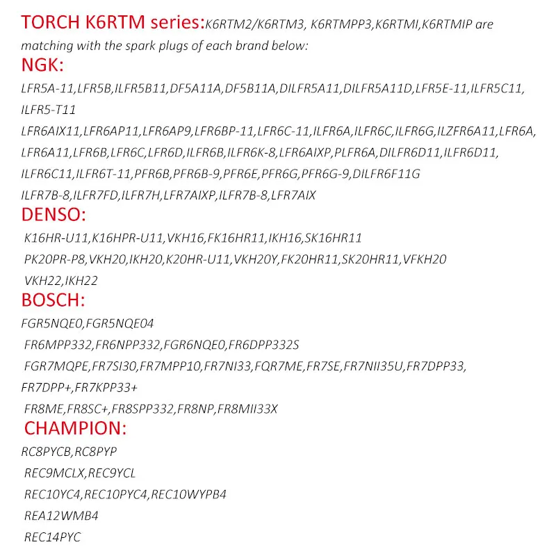 4 шт/6 шт Китай оригинальные свечи зажигания TORCH K6RTM3/FR7NII33X/SILFR6C11/VFKH20|Свечи и