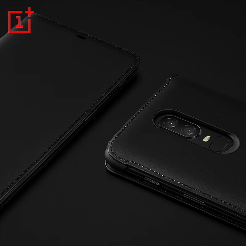 Оригинальный флип чехол OnePlus 6 черный Чехол книжка из искусственной кожи умный с