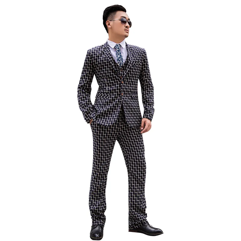 

2020 new wedding suit suit men's youth suit Slim business plaid three-piece suit