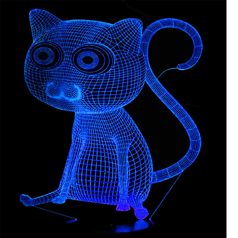 Светодиодный 3d ночник кошка сидит с 7 цветов света для украшения дома лампа