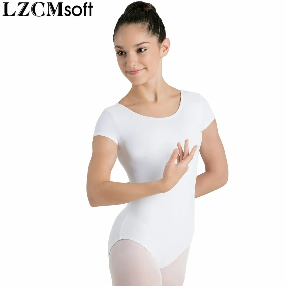 White LZCMsoft, для взрослых, короткий рукав, для балета, танцев, гимнастики, трико, женские, черные, лайкра, спандекс, для выступлений, боди, нижнее белье, костюмы - Цвет: White