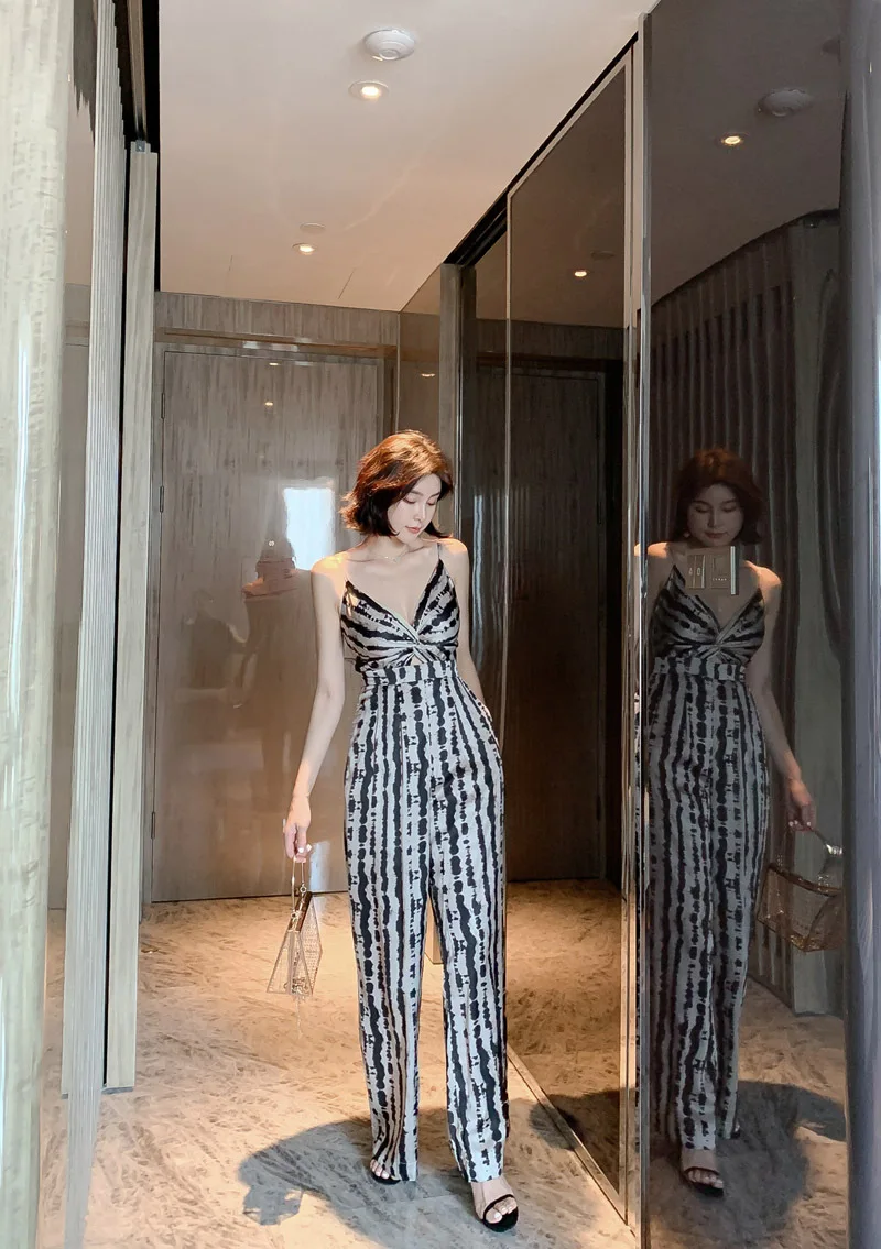 Long Rompers Sexy Women Jumpsuit Summer Party Leopard V-neck Spaghetti Strap Catsuit Overalls Bodysuit Club Pants Playsuits