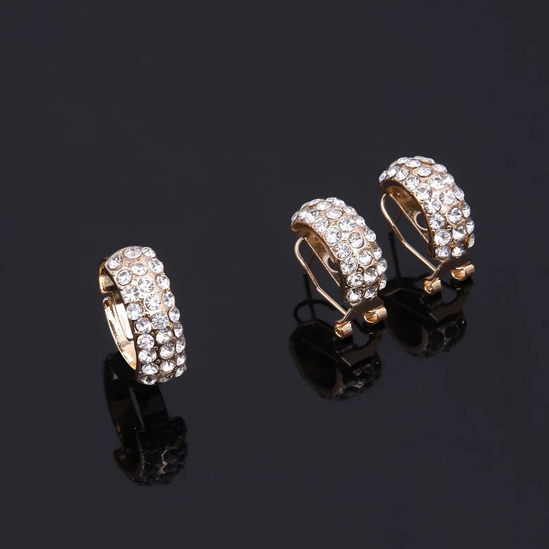 4PCS/SET Fashion Gold Dubai Jewelry Set Crystal Necklace Earrings Ring Bracelet | Украшения и аксессуары