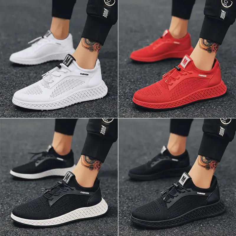 New Casual Shoes Men for Summer Breathable Mesh Sneakers with Elastic Band Solid White Trend High Quality Soft Wear Resistant | Обувь