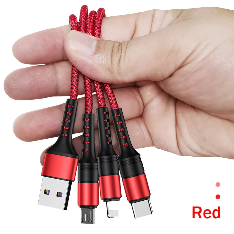 Red YKZ 3 в 1 Micro USB C кабель для samsung S10 Apple Xiaomi мульти Быстрый зарядный кабель для Android type C кабель для передачи данных мобильного телефона - Цвет: Red