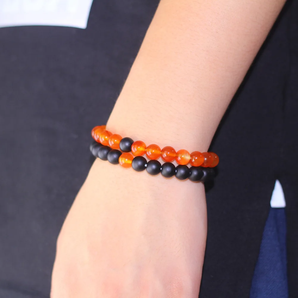 

Women Natural Red Sardonyx Stone % Black Matte Stone Bead Bracelets Couples Distance Charm Round Bead Jewelry Best Friends Gift