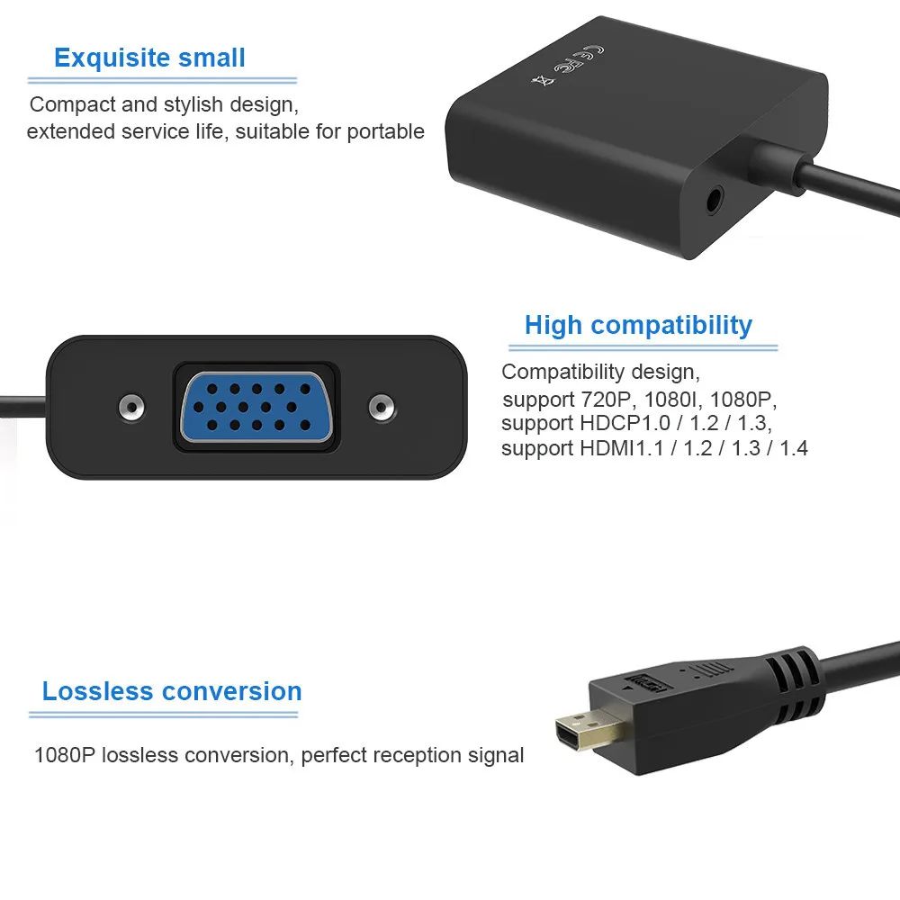 Robotsky 1080P микро HDMI к VGA аудио конвертер адаптер кабель мужчин и женщин для HD HDTV ПК ноутбук xbox PS3 PS4 камера планшет