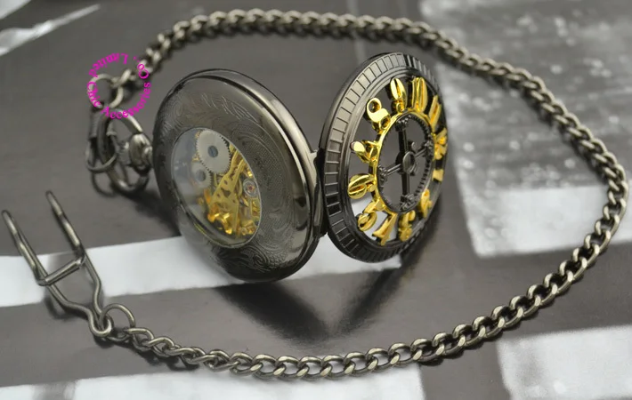 

fashion mechanical pocket watch new 12 arabic number vintage antique classic man fob watches black gift hour with chain good