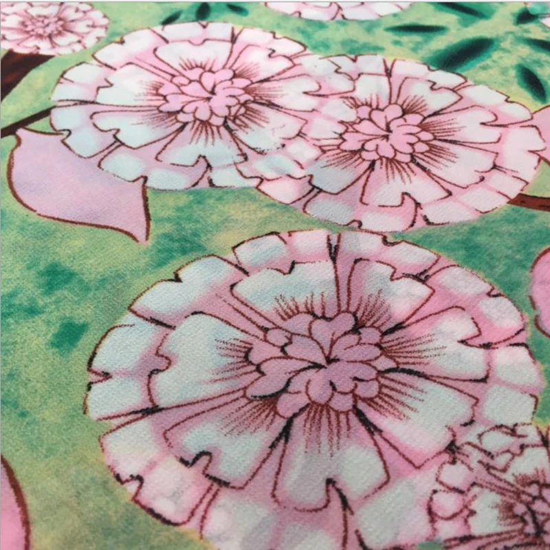 HLQON European style pink flower chiffon satin fabric For fashion wedding dress dolls Bedding Textile upholstery by yard | Дом и сад
