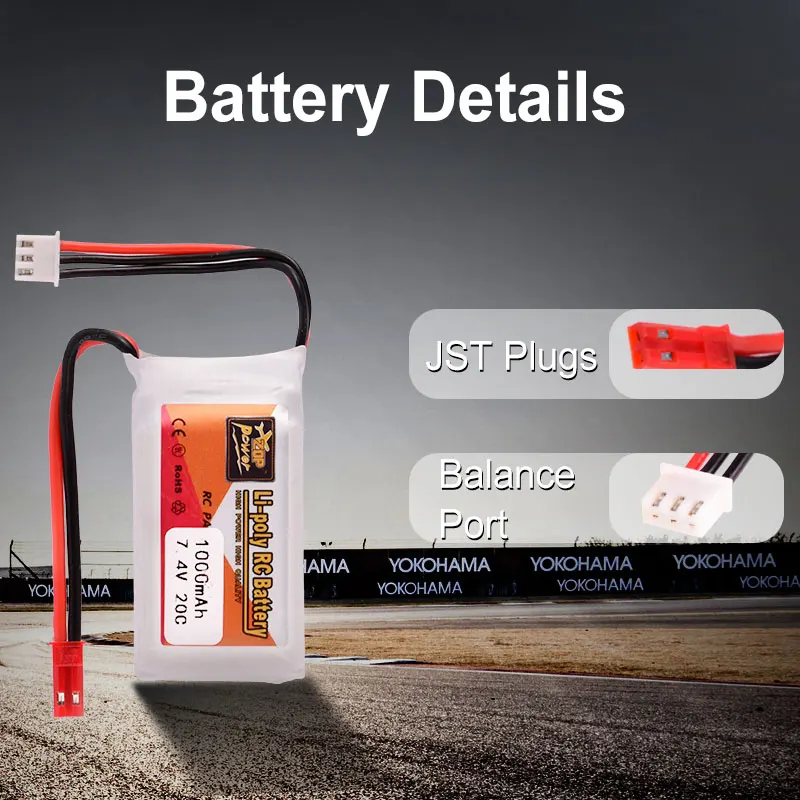 ZOP Power 7 4 V 1000mAh 20C 2S Lipo сменный аккумулятор JST Разъем для RC FPV гоночного дрона