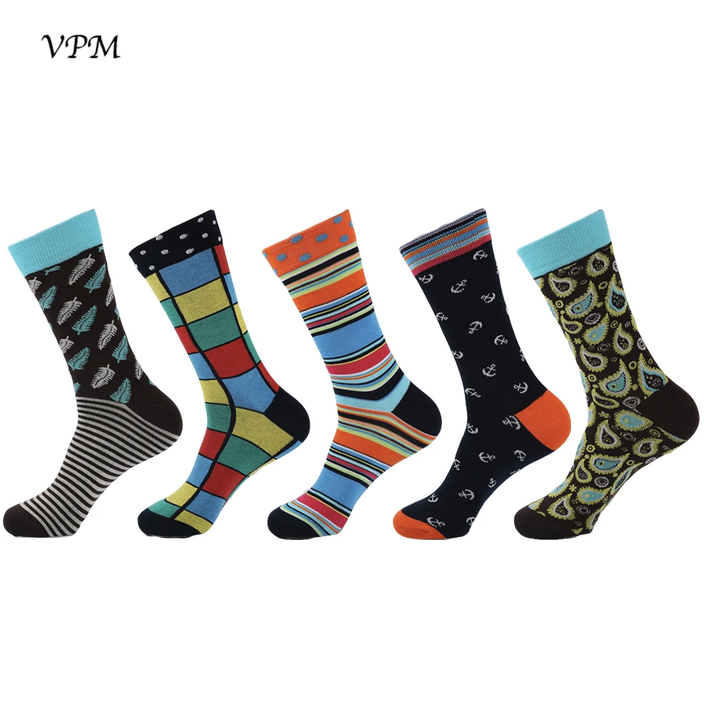 VPM 5 пар/партия хлопок Для мужчин носки Harajuku в полоску точки решетки к деловому