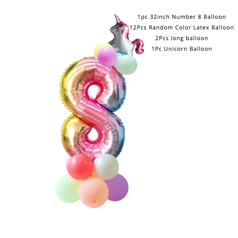 Number balloon Set 8 Cyuan Единорог День Рождения Декор бумажные кружки, тарелки, салфетки Торт Топперы Детские партии одноразовые наборы посуды для душа - Цвет: Number balloon Set 8