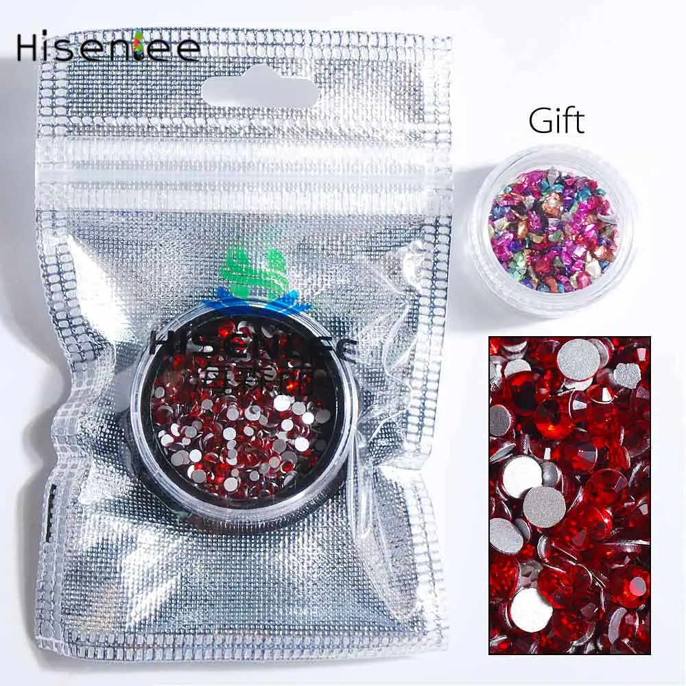 Hisenlee, SS3-SS10, Стразы для ногтей маленького размера, отправка в коробку, подарок, разбитое стекло, камень, плоская задняя сторона, Кристальный стиль, 3D, дизайн ногтей, сделай сам - Цвет: Red