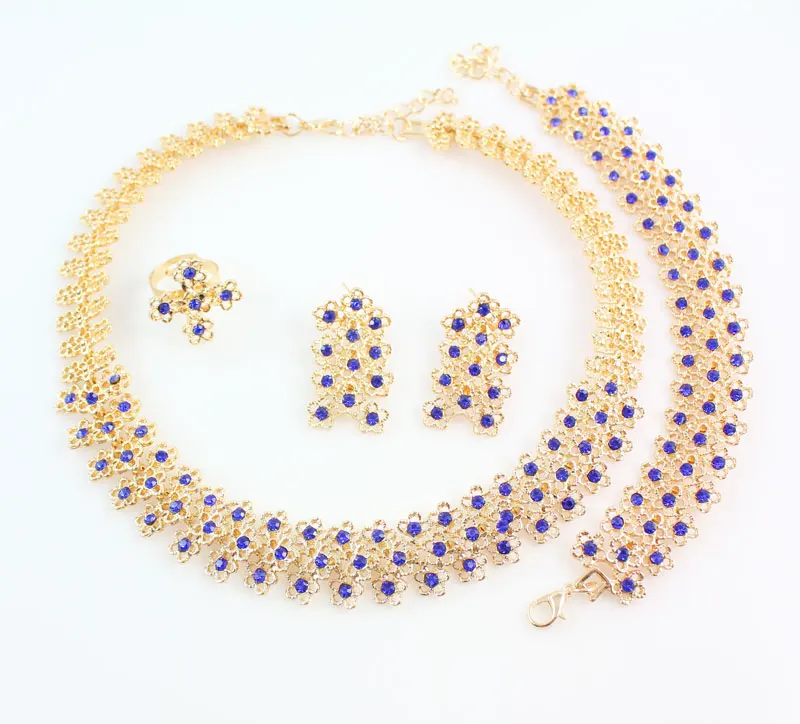 Обручальное кольцо для невесты с синим кристаллом ожерелье серьги браслет