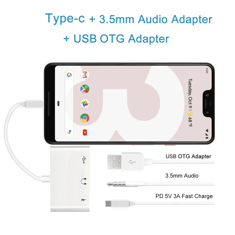 USB C к 3 камера считыватель OTG адаптер с type до 5 мм наушники AUX Jack Зарядка