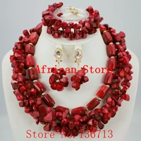 orangered fashion nigerian wedding african coral beads jewelry set costume jewelry set free shipping r071