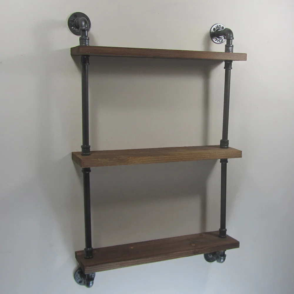 Промышленные деревенские железные настенные полки 3 слойные деревянные для дома