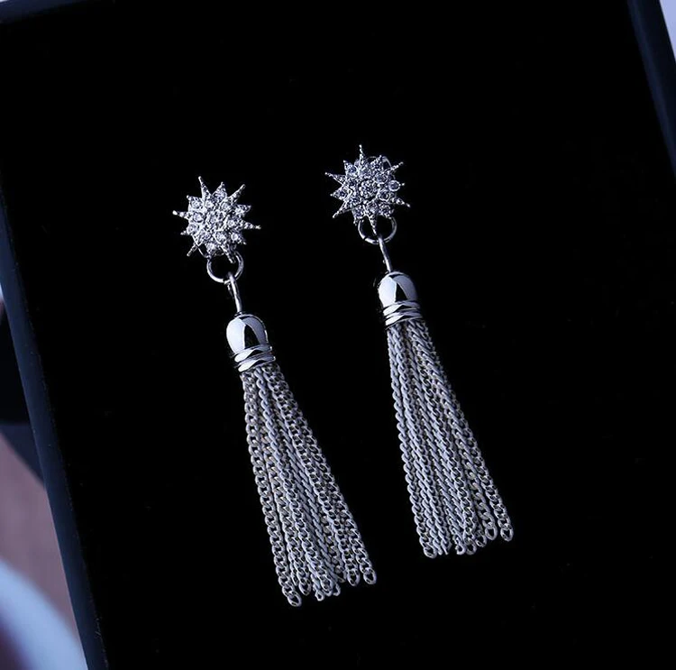 

Fashion AAA Quality Micro Pave Cubic Zirconia Crystal Snowflake Chain Tassel Earrings Silver Plated Women Earrings Party Jewelry