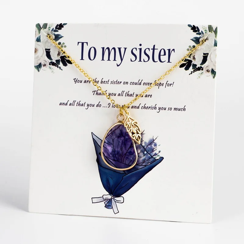 Wish Card, ожерелье с подвеской в виде большого хрустального листа для женщин, золотая цепочка для моей сестры, лучшая карта, подарок, ювелирное изделие, духи, Masculino EY6085