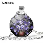 2018 новое классическое ожерелье с фиолетовым цветком, кулон с цветком лаванды, круглые ювелирные изделия, стеклянные ожерелья с кабошоном HZ1