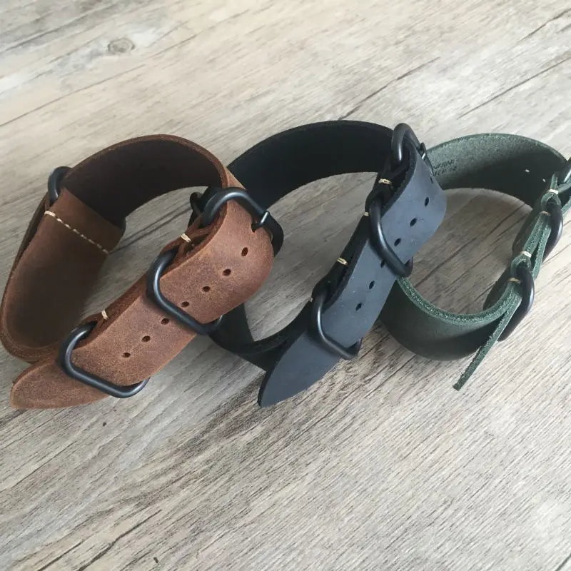 

personality 18 20 22 24 26MM Genuine Leather Watchband for NATO ZULU Cowhide Leather Men and women Brown green watch Strap+ Tool