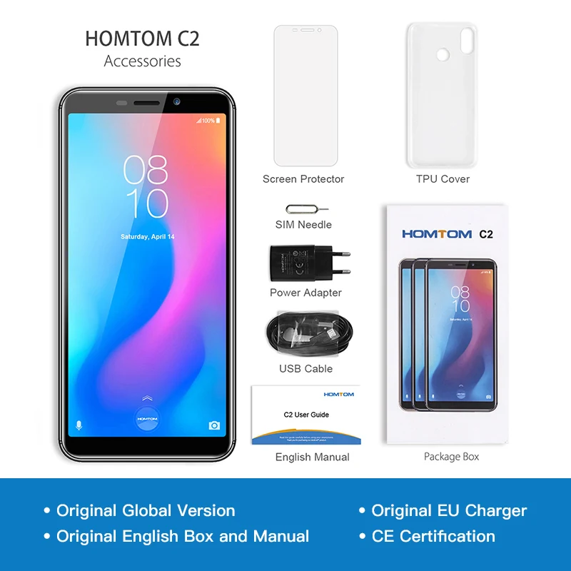 Глобальная версия HOMTOM C2 Мобильный телефон 5 дюймов 2 Гб 16 3000mAh18: 9 Face ID 4G LTE Android 8 1 13