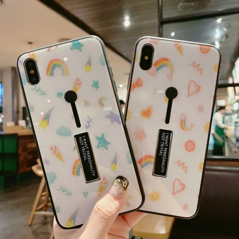 Чехол для Iphone 7 X XR 8 6S XS 6 милый INS мультфильм Радуга девушка петля кольцо чехлы Plus
