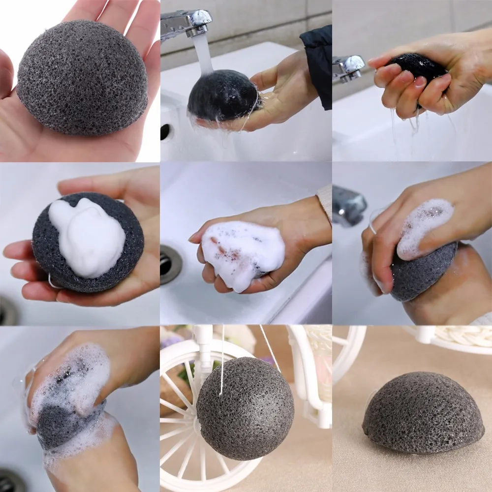 1 шт. натуральный активный завод Konjac очищающий флаттер мыть хлопок бамбук древесный уголь очищающий хлопающий Amorphophallus мокрая губка для лица