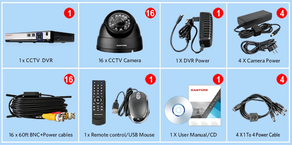 KANTURE 16ch HDMI 1080P DVR комплект 16 шт. 1080p 2MP 3000TVL Водонепроницаемая камера безопасности Система 16ch комплект видеонаблюдения