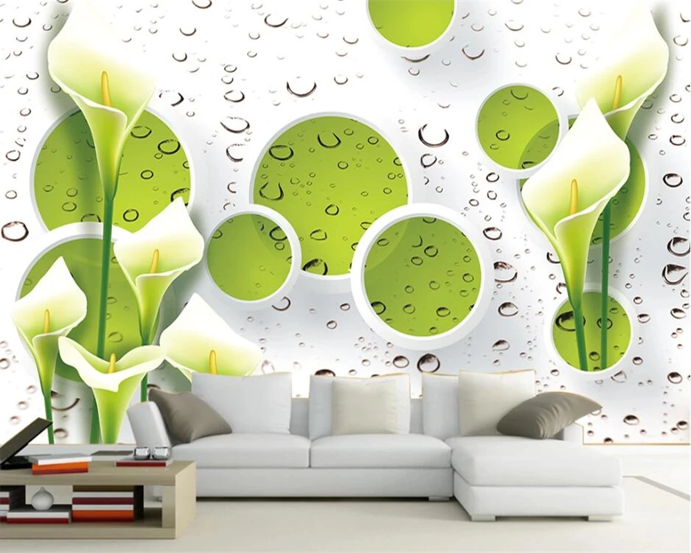 

Пользовательские обои beibehang, 3D стерео модные обои в форме капли воды, Калла, лилия, современные обои для гостиной, спальни, фоновой стены под Телевизор