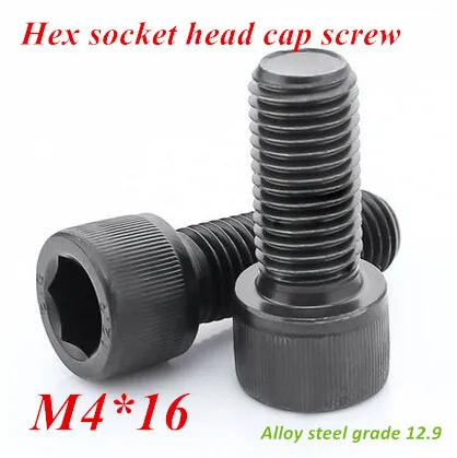

Крепеж 200 шт./лот M4 * 16 мм DIN 912 с шестигранной головкой, черная сталь, метрическая резьба, класс 12,9