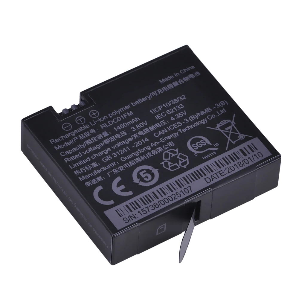 Batamx 2pcs 1450mAh Original Mijia 4k Battery for Xiaomi mijia Mini Sports Action Cameras | Электроника
