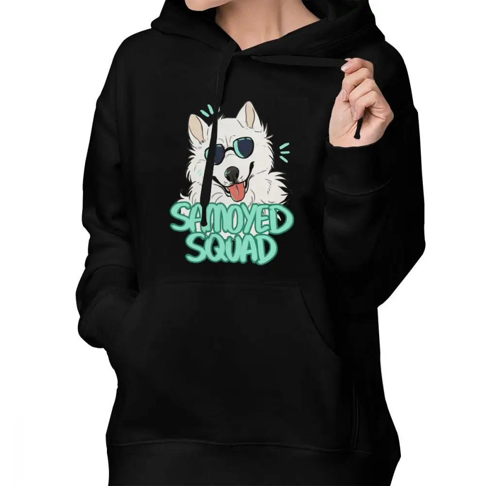 Худи для собак Samoyed, толстовки с капюшоном SAMOYED SQUAD, графика синего цвета, толстовки для женщин, сексуальные, размера плюс, хлопок, пуловер с длинным рукавом, худи - Цвет: Черный