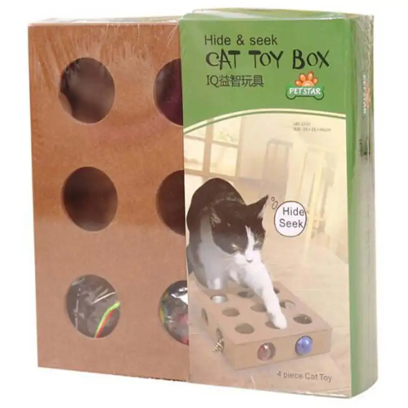 Cat Toy Pet Peek&ampPlay Box Cats Hide&ampSeek Scratching Funny Platform Kitty Puzzle Toys with Balls | Дом и сад