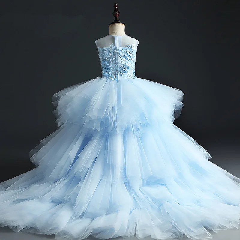 New Sweet Lace Flower Girl Dresses for Wedding High-low Short Front Long Back Sleeveless Party Ball Gown Dress | Свадьбы и торжества