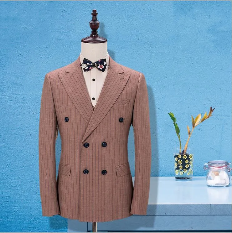 

Men Business Double Breasted Smart Casual Slim Fit Blazer Suits For Men Groomman wedding Blazers Suits (Jacket+Pants+Vest)