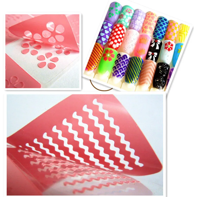

10Pcs Different Design Stamping Tool Nail Art Hollow Laser Silver Template Stencil Stickers Vinyls Image Guide Polish