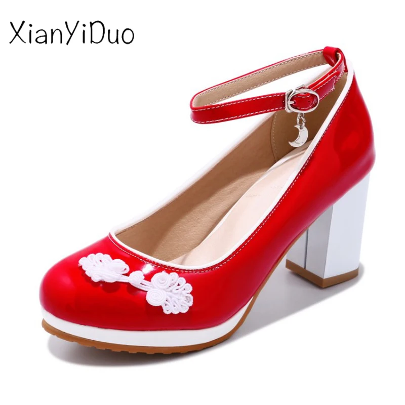Xianyiduo/Женская обувь в китайском стиле туфли лодочки с круглым носком на платформе
