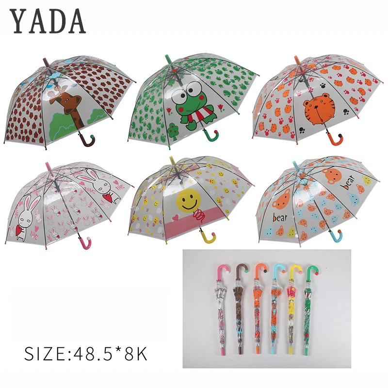 

YADA Transparent PVC Tiger&Giraffe&Rabbit Umbrella For Boys Girls Creative Clear Long Umbrellas Kid Curved Handle Umbrella YS711