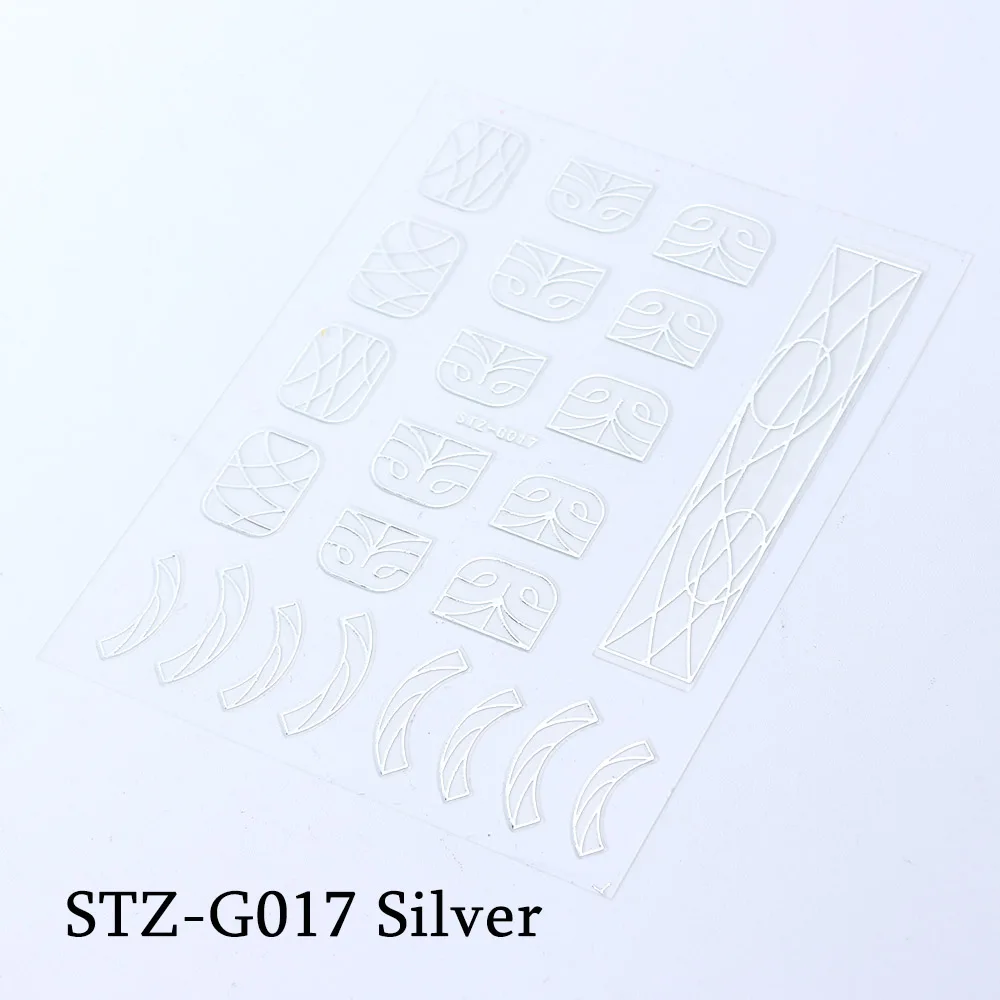 STZ-G017 Silver Золотая проволока, наклейки для ногтей, волнистая линия, слайдеры, серебряная полоскающая лента, Переводные картинки для дизайна ногтей, 3D клей, маникюрные украшения, BESTZG14-20 - Цвет: STZ-G017 Silver