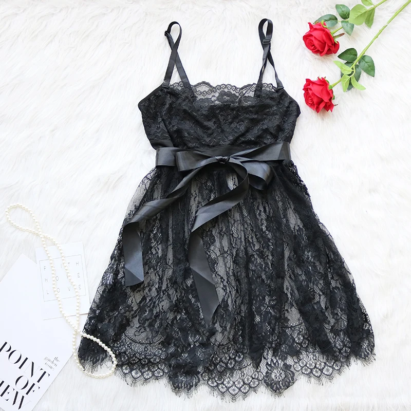 Сексуальное нижнее белье Babydoll эротическое женское черное кружевное платье