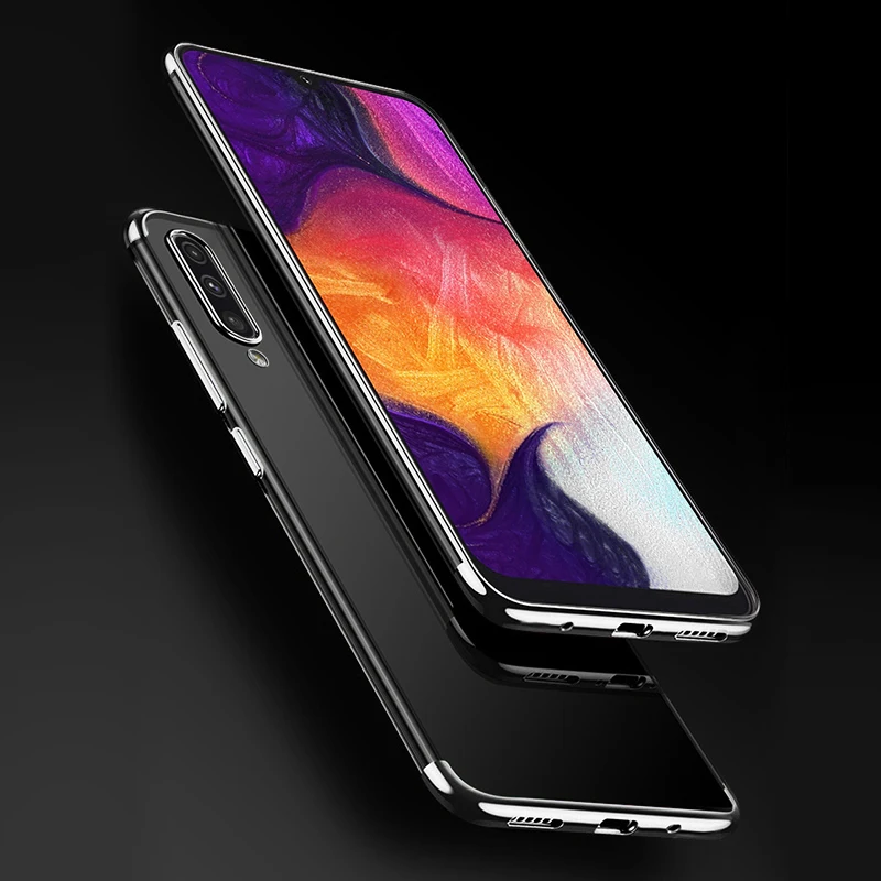 Чехол для samsung Galaxy A50 A20 A40 A70 M10 M20 M30 A10 A30, прозрачный противоударный чехол из мягкого ТПУ - Цвет: Серебристый