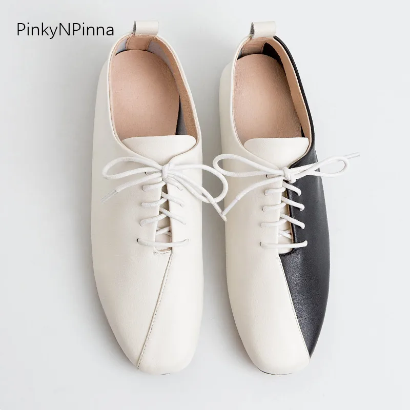 Женские дизайнерские туфли оксфорды черные Белые Повседневные из мягкой