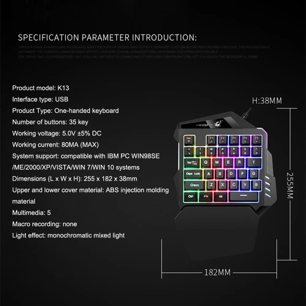 K13 проводная игровая клавиатура mini K 35 клавиш светодиодная подсветка Usb