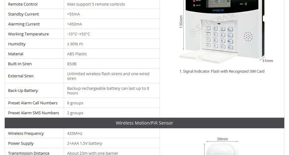 Homsecur беспроводный GSM охранная сигнализация+ беспроводная Солнечная наружная Вспышка Сирена