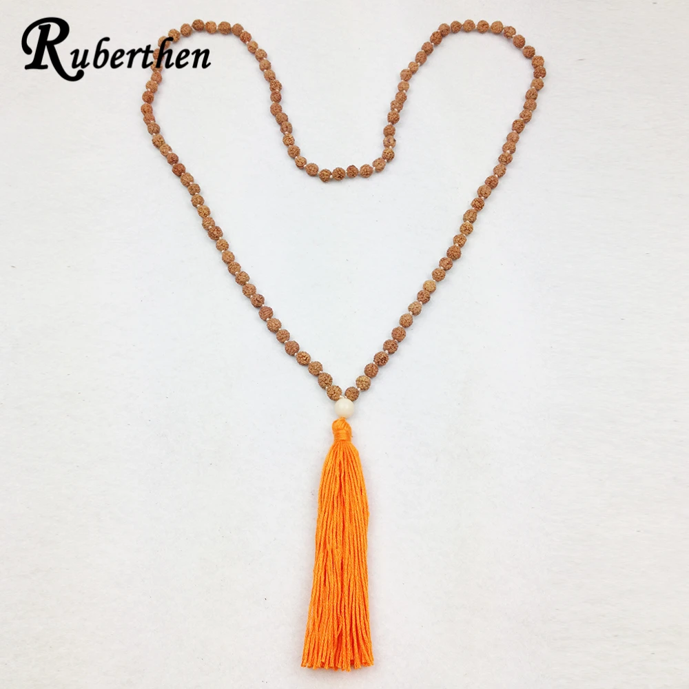 Ruberthen Rudraksha Mala ожерелье ручной работы с оранжевыми кисточками традиционные